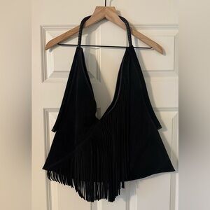 Vince Camuto Elegant Black Fringe Shoulder Bag